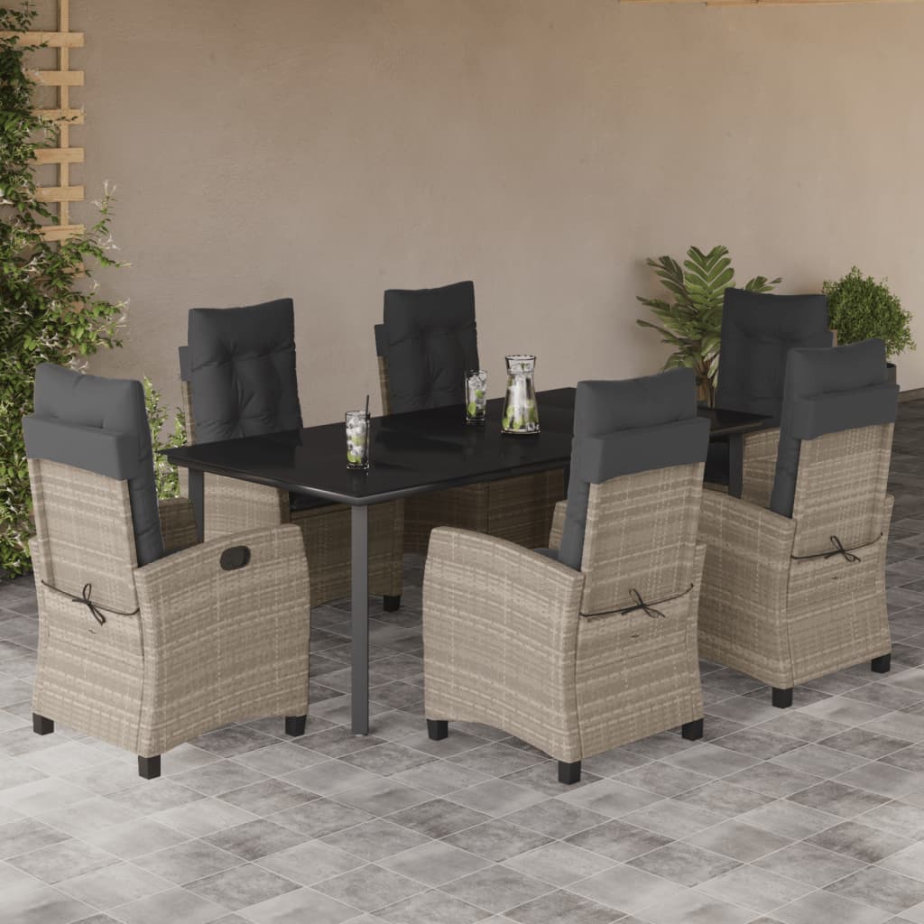 7-tlg. Garten-Essgruppe mit Kissen Hellgrau Poly Rattan