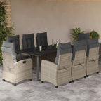 9-tlg. Garten-Essgruppe mit Kissen Hellgrau Poly Rattan