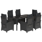 7-tlg. Garten-Essgruppe mit Kissen Schwarz Poly Rattan