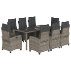 9-tlg. Garten-Essgruppe mit Kissen Grau Poly Rattan