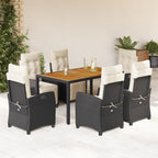 7-tlg. Garten-Essgruppe mit Kissen Schwarz Poly Rattan