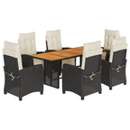 7-tlg. Garten-Essgruppe mit Kissen Schwarz Poly Rattan