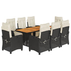 9-tlg. Garten-Essgruppe mit Kissen Schwarz Poly Rattan
