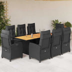 9-tlg. Garten-Essgruppe mit Kissen Schwarz Poly Rattan