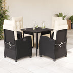 5-tlg. Garten-Essgruppe mit Kissen Schwarz Poly Rattan
