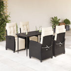 5-tlg. Garten-Essgruppe mit Kissen Schwarz Poly Rattan