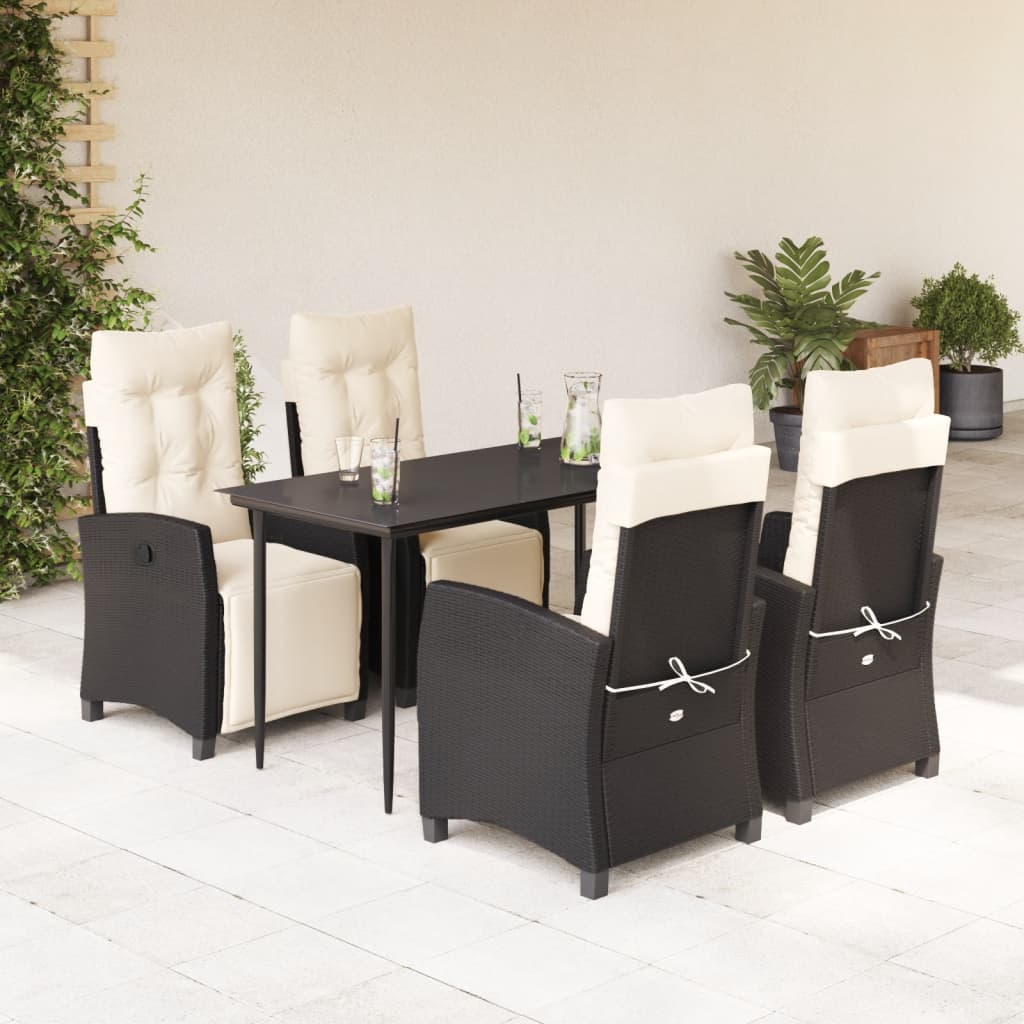 5-tlg. Garten-Essgruppe mit Kissen Schwarz Poly Rattan