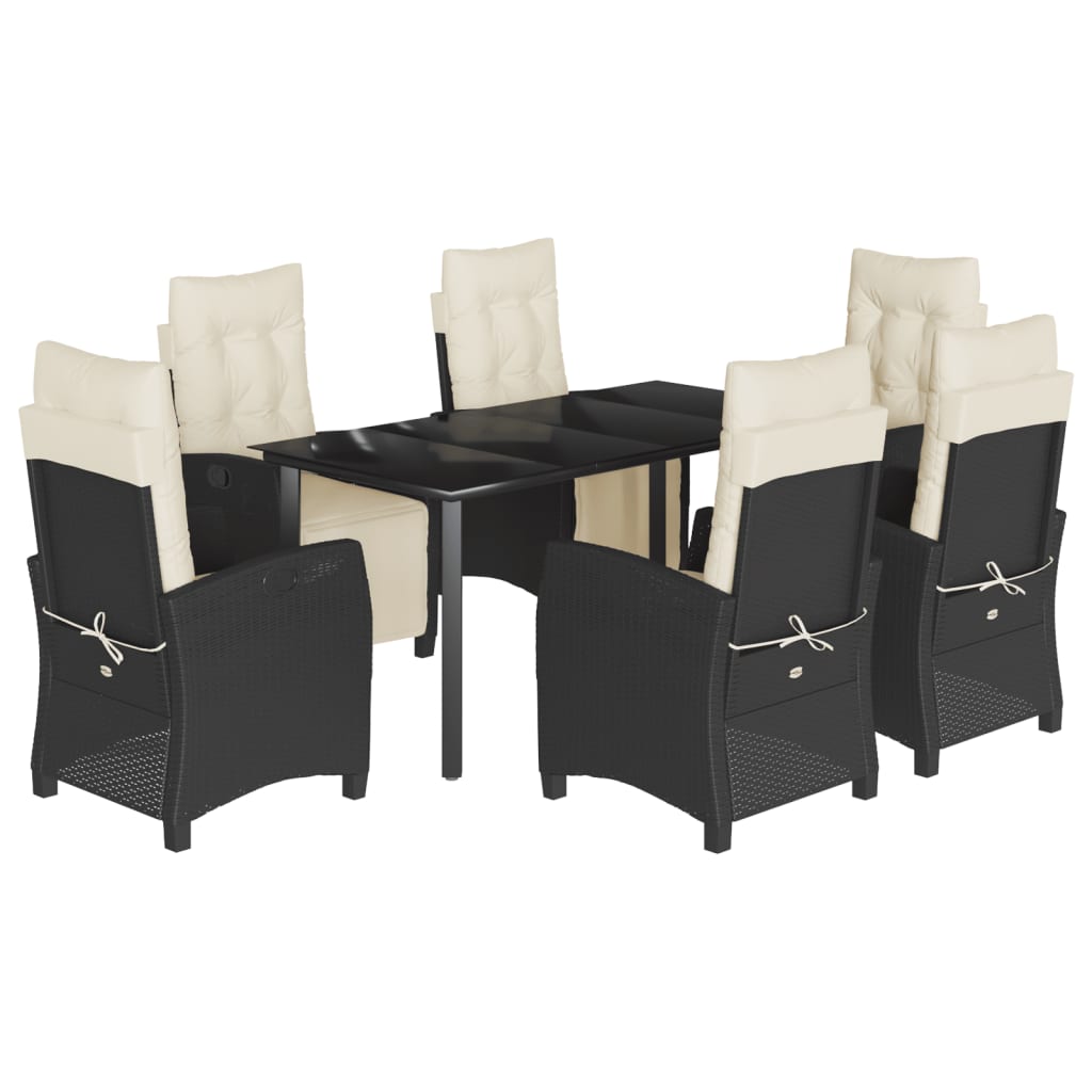 7-tlg. Garten-Essgruppe mit Kissen Schwarz Poly Rattan