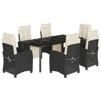 7-tlg. Garten-Essgruppe mit Kissen Schwarz Poly Rattan