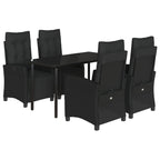 5-tlg. Garten-Essgruppe mit Kissen Schwarz Poly Rattan