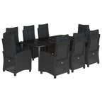 9-tlg. Garten-Essgruppe mit Kissen Schwarz Poly Rattan