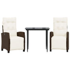 3-tlg. Garten-Essgruppe mit Kissen Braun Poly Rattan