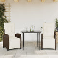 3-tlg. Garten-Essgruppe mit Kissen Braun Poly Rattan
