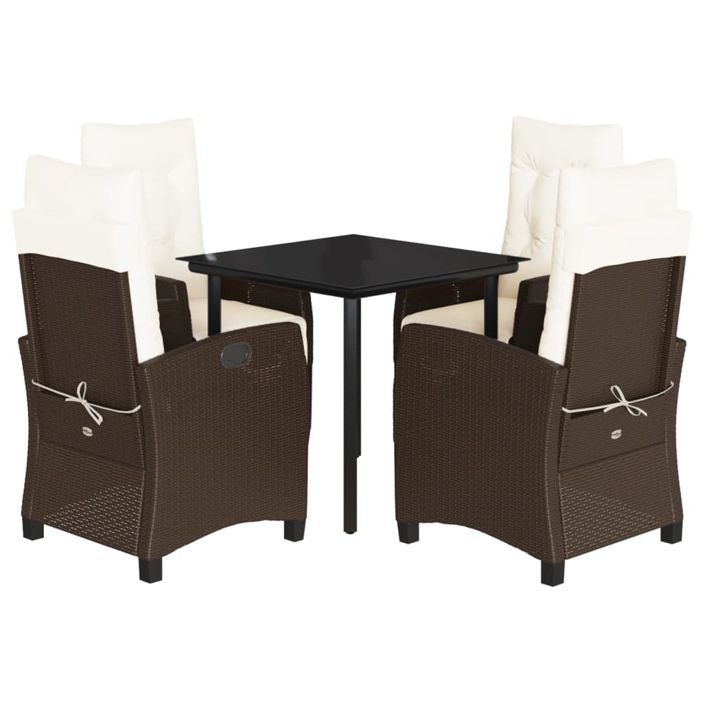 5-tlg. Garten-Essgruppe mit Kissen Braun Poly Rattan