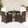 5-tlg. Garten-Essgruppe mit Kissen Braun Poly Rattan