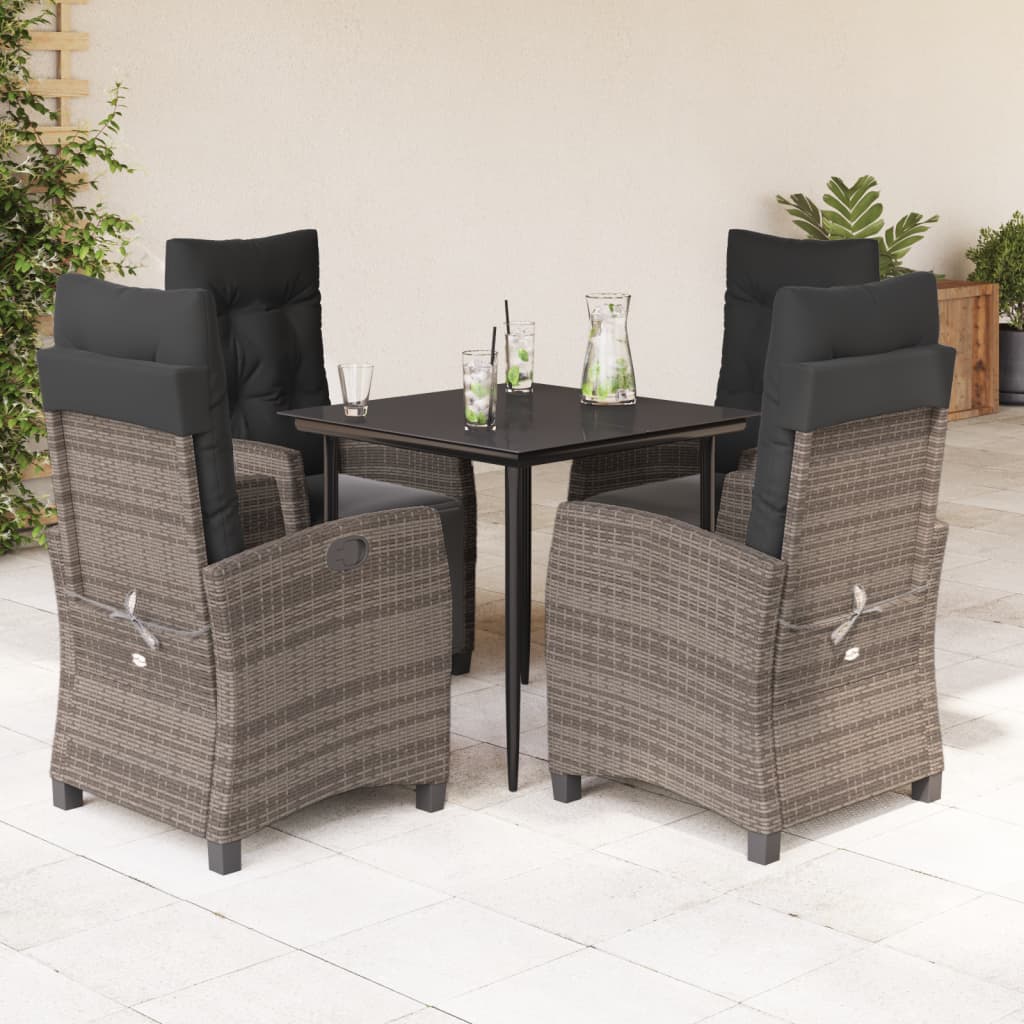 5-tlg. Garten-Essgruppe mit Kissen Grau Poly Rattan