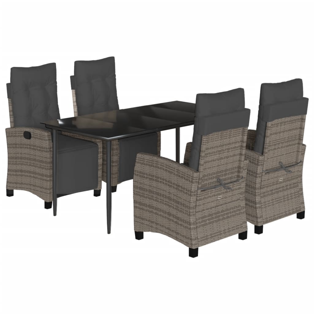 5-tlg. Garten-Essgruppe mit Kissen Grau Poly Rattan
