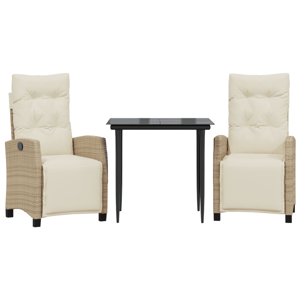 3-tlg. Garten-Essgruppe mit Kissen Beige Poly Rattan