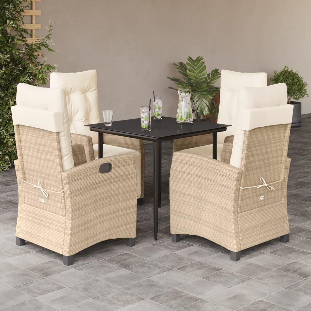 5-tlg. Garten-Essgruppe mit Kissen Beige Poly Rattan