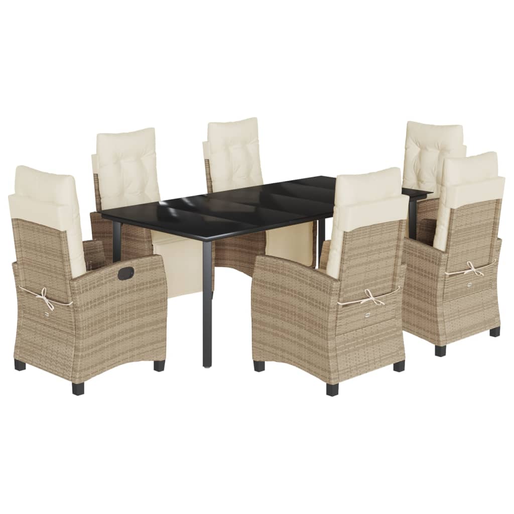 7-tlg. Garten-Essgruppe mit Kissen Beige Poly Rattan