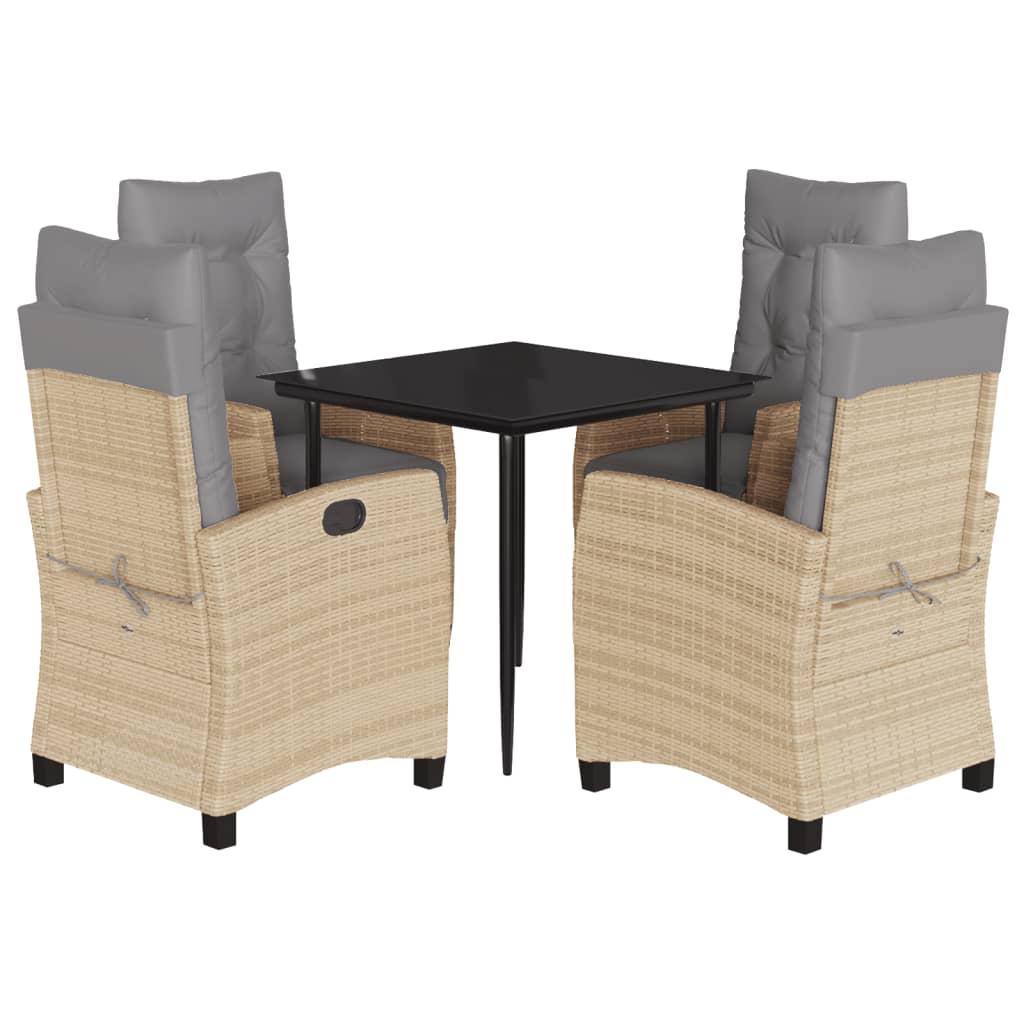 5-tlg. Garten-Essgruppe mit Kissen Beigemischung Poly Rattan