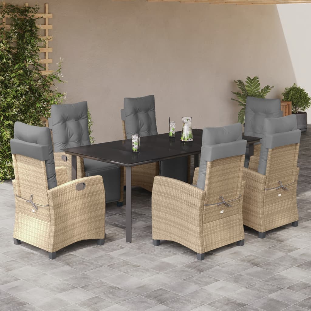 7-tlg. Garten-Essgruppe mit Kissen Beigemischung Poly Rattan