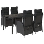 5-tlg. Garten-Essgruppe mit Kissen Schwarz Poly Rattan