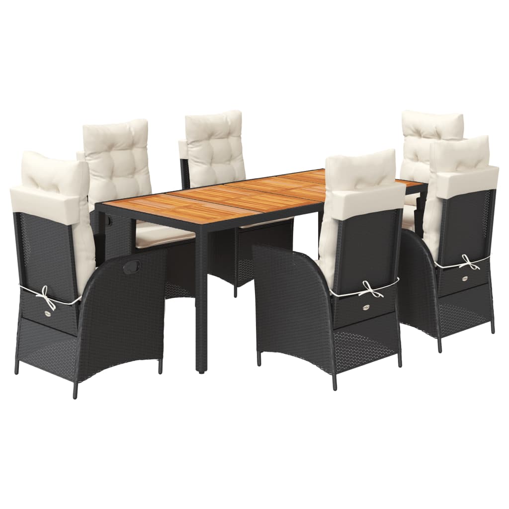 7-tlg. Garten-Essgruppe mit Kissen Schwarz Poly Rattan