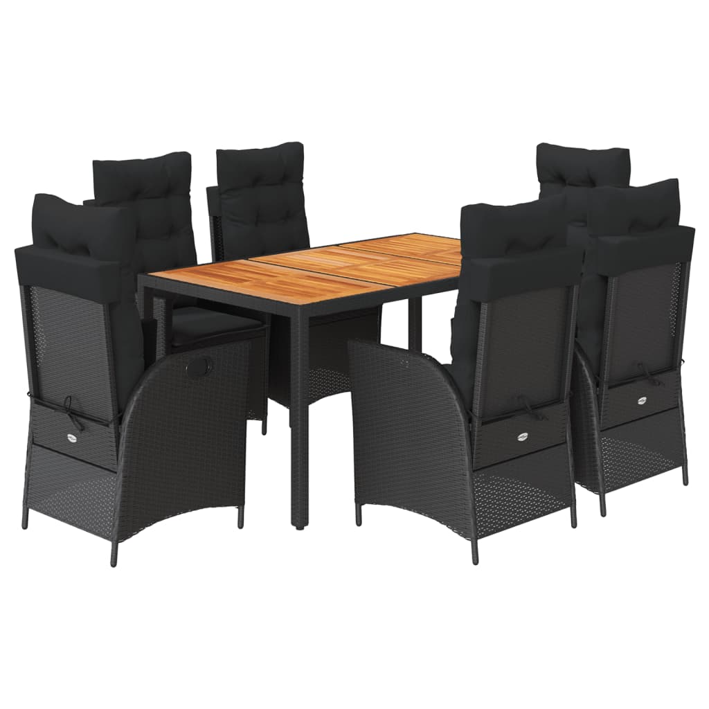 7-tlg. Garten-Essgruppe mit Kissen Schwarz Poly Rattan