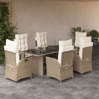 7-tlg. Garten-Essgruppe mit Kissen Beige Poly Rattan