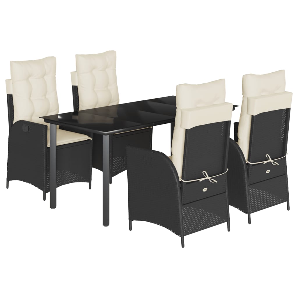5-tlg. Garten-Essgruppe mit Kissen Schwarz Poly Rattan