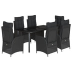 7-tlg. Garten-Essgruppe mit Kissen Schwarz Poly Rattan