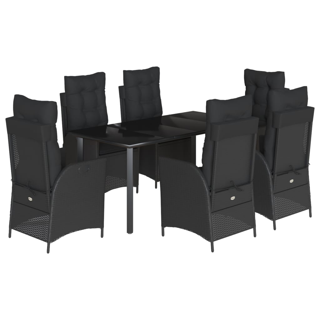 7-tlg. Garten-Essgruppe mit Kissen Schwarz Poly Rattan