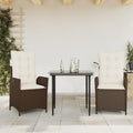 3-tlg. Garten-Essgruppe mit Kissen Braun Poly Rattan