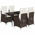 5-tlg. Garten-Essgruppe mit Kissen Braun Poly Rattan