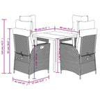 5-tlg. Garten-Essgruppe mit Kissen Braun Poly Rattan
