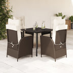 5-tlg. Garten-Essgruppe mit Kissen Braun Poly Rattan
