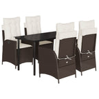 5-tlg. Garten-Essgruppe mit Kissen Braun Poly Rattan