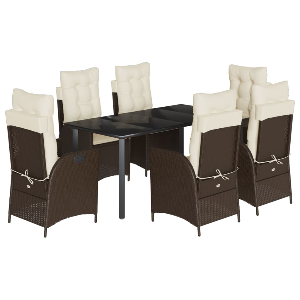 7-tlg. Garten-Essgruppe mit Kissen Braun Poly Rattan