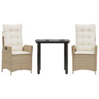 3-tlg. Garten-Essgruppe mit Kissen Beige Poly Rattan