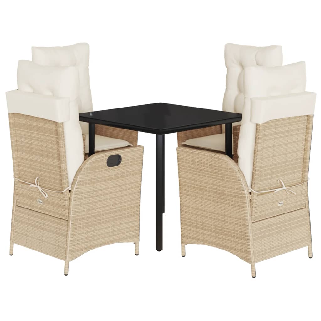 5-tlg. Garten-Essgruppe mit Kissen Beige Poly Rattan