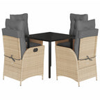 5-tlg. Garten-Essgruppe mit Kissen Beige Poly Rattan