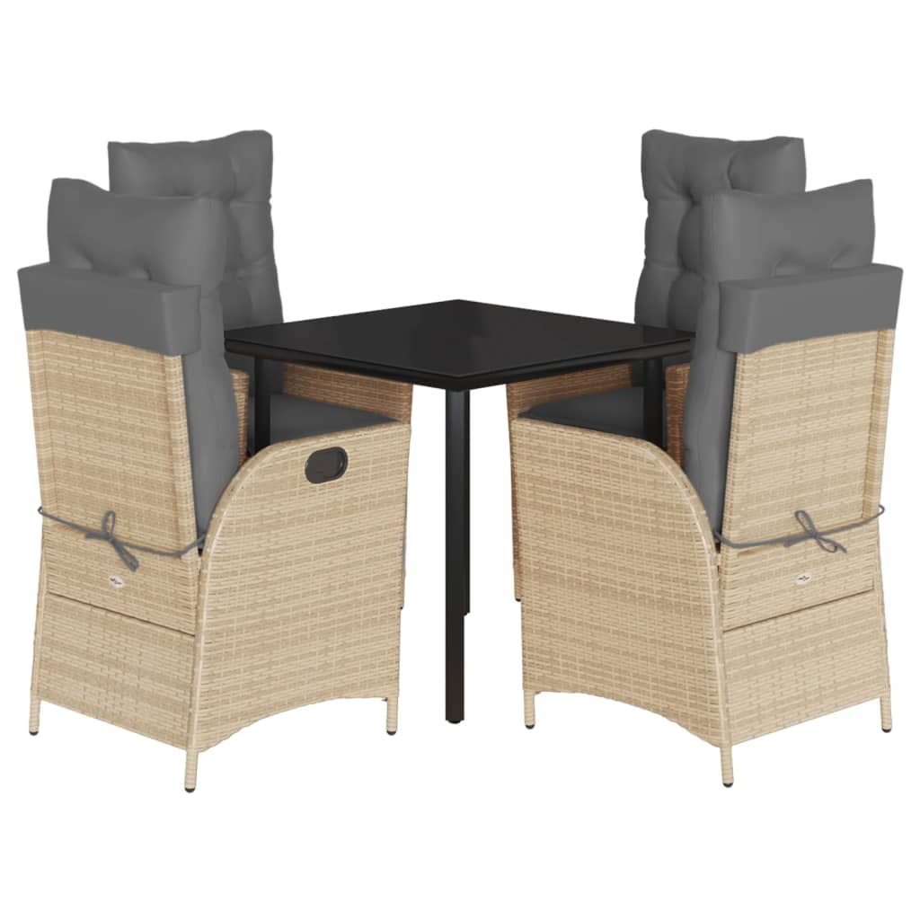 5-tlg. Garten-Essgruppe mit Kissen Beige Poly Rattan