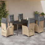 7-tlg. Garten-Essgruppe mit Kissen Beige Poly Rattan