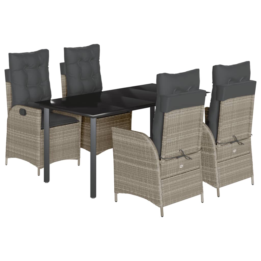 5-tlg. Garten-Essgruppe mit Kissen Hellgrau Poly Rattan