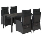 5-tlg. Garten-Essgruppe mit Kissen Schwarz Poly Rattan