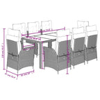 9-tlg. Garten-Essgruppe mit Kissen Grau Poly Rattan