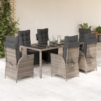 9-tlg. Garten-Essgruppe mit Kissen Grau Poly Rattan