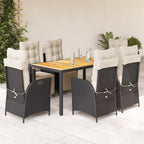 7-tlg. Garten-Essgruppe mit Kissen Schwarz Poly Rattan