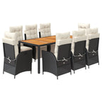 9-tlg. Garten-Essgruppe mit Kissen Schwarz Poly Rattan
